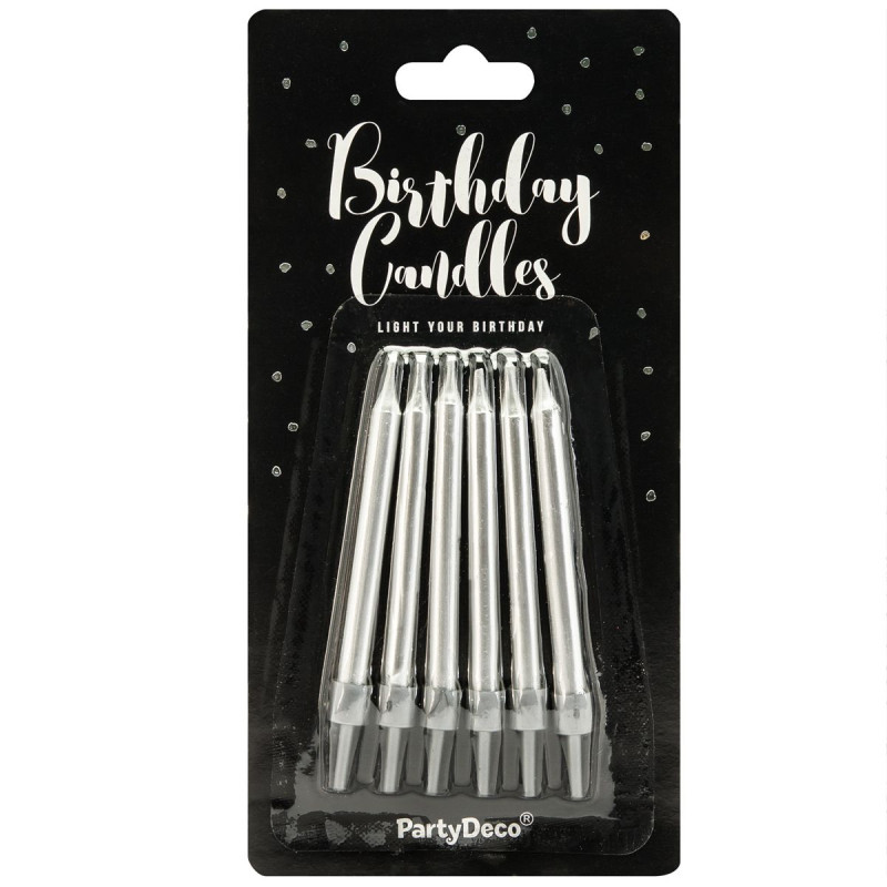 PartyDeco Candles Silver 6/pcs
