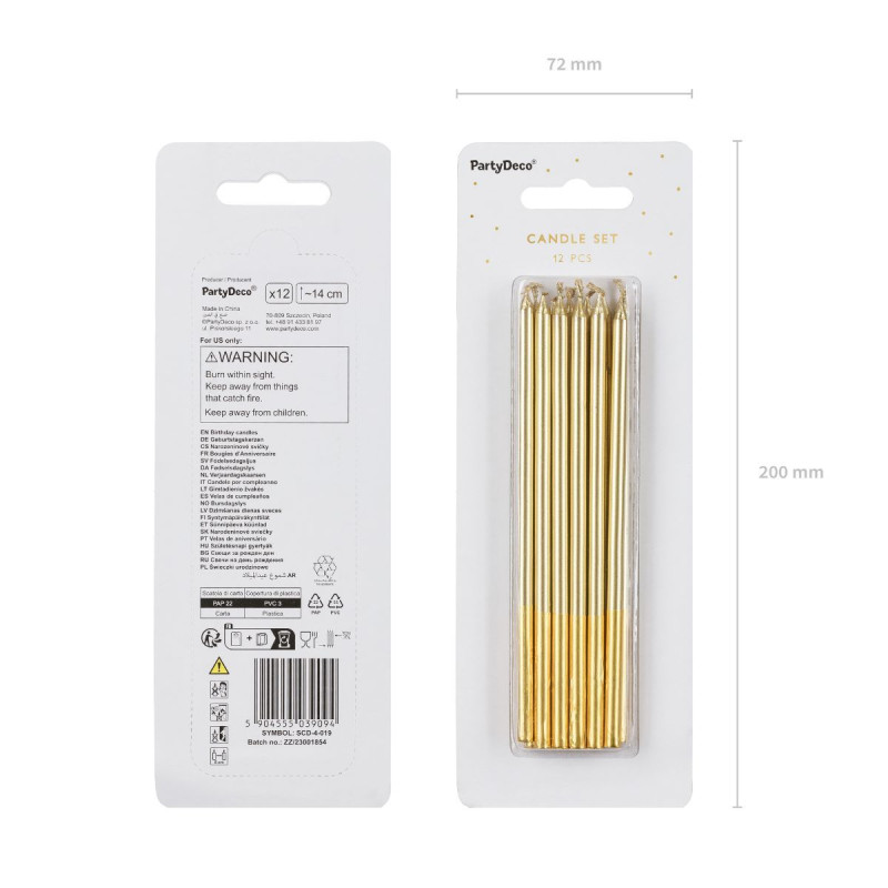PartyDeco Candles Gold 12/pcs