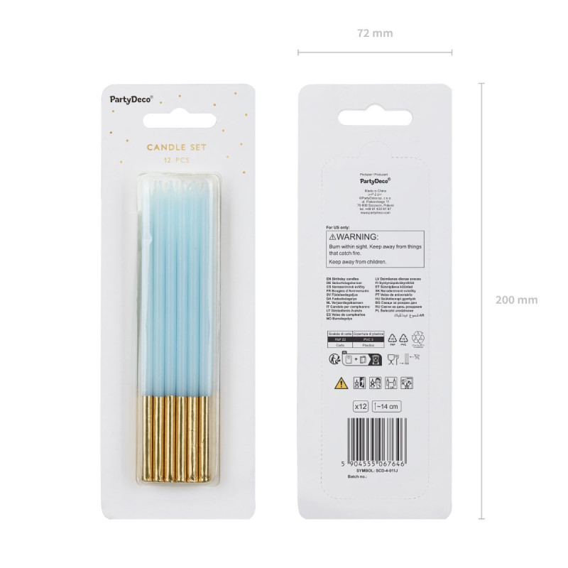 PartyDeco Candles Blue/Gold 12/pcs