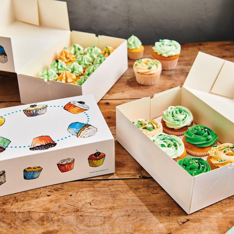 KRABICA NA CUPCAKES 24X16X8CM, POTLAČ DESIGN CUPCAKES, 3KS V BALENÍ